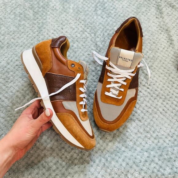 SELECTED HOMME Frank Leather/Suede Men's Brown White Laceup Dress Sneaker - Picture 1 of 7